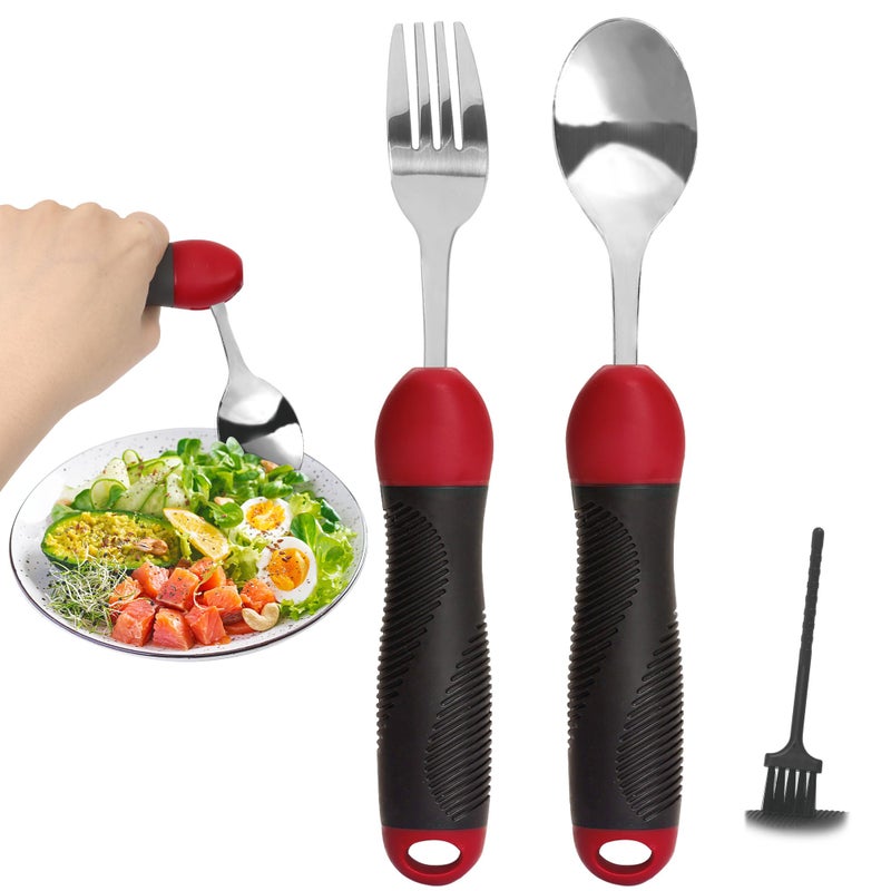 Adaptive Utensils Weighted Special Supplies Spoon Fork Set Weak Hand Grip Handicapped Parkinsons Aids for Living Arthritis for Hand Tremors Travel Eating Utensils for Disabled Elderly Adults